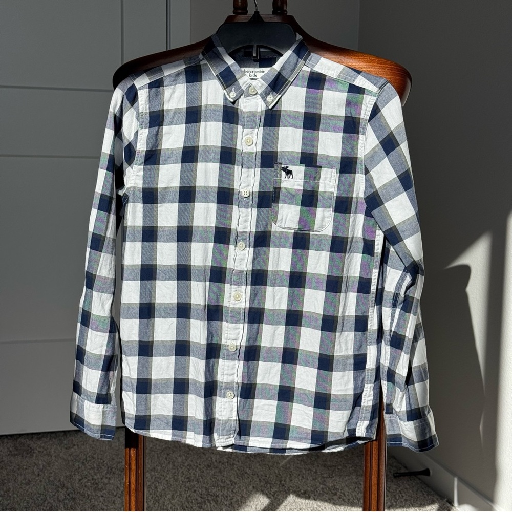 Abercrombie Kids Boys’ Plaid Blue Button-Up Shirt Size 11/12 Classic Academia